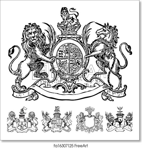 561x581 Free Art Print Of Vector Clipart Of Victorian Lion Crests Set