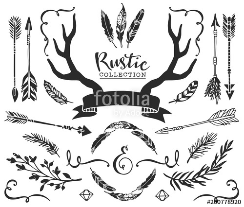 Hand Drawn Vintage Antlers, Feathers, Arrows With Lettering 500x426 Hand Drawn Vintage Antlers, Feathers, Arrows With Lettering