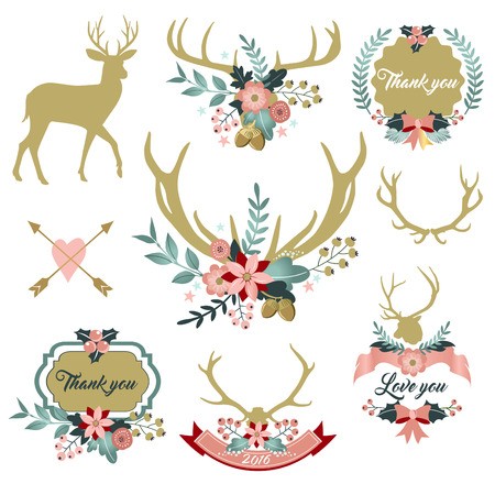 450x450 Deer Antlers With Flowers Royalty Free Vector Graphics
