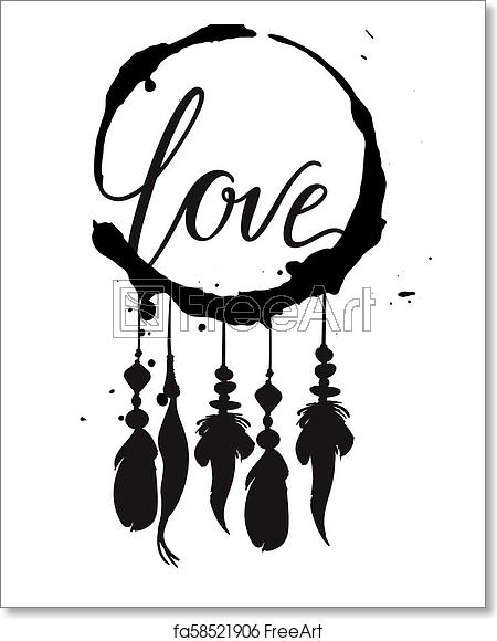450x580 Free Art Print Of Vector Greeting Card Monochrome Dream Catcher