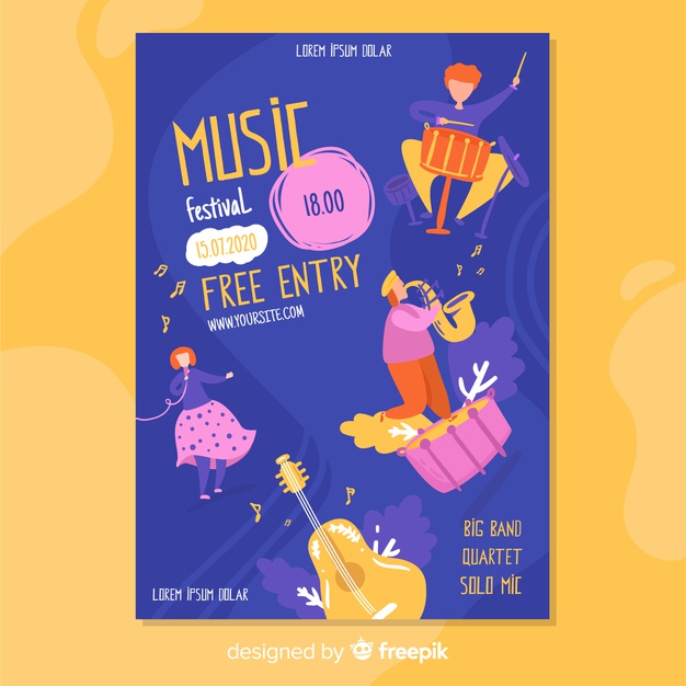626x626 Hand Drawn Music Festival Poster With Free Entry Vector Free