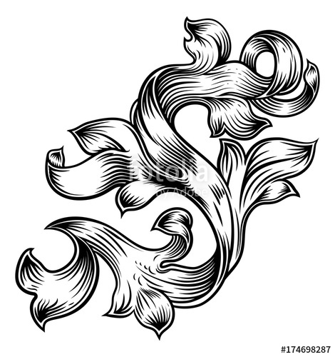 470x500 Scroll Floral Filigree Pattern Heraldry Design Stock Image