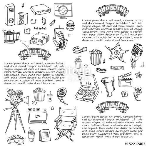 Hand Drawn Doodle Cinema Set Vector Illustration Movie Making 500x500 Hand Drawn Doodle Cinema Set Vector Illustration Movie Making