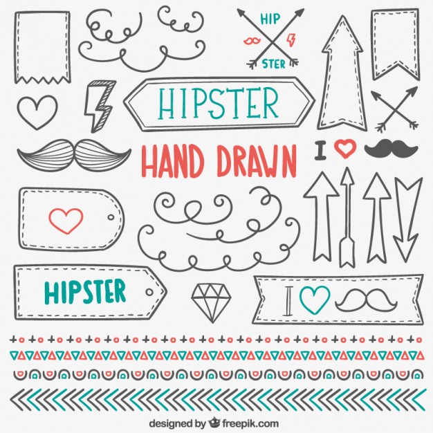 Hand Drawn Hipster Elements Vector Free Download 626x626 Hand Drawn Hipster Elements Vector Free Download
