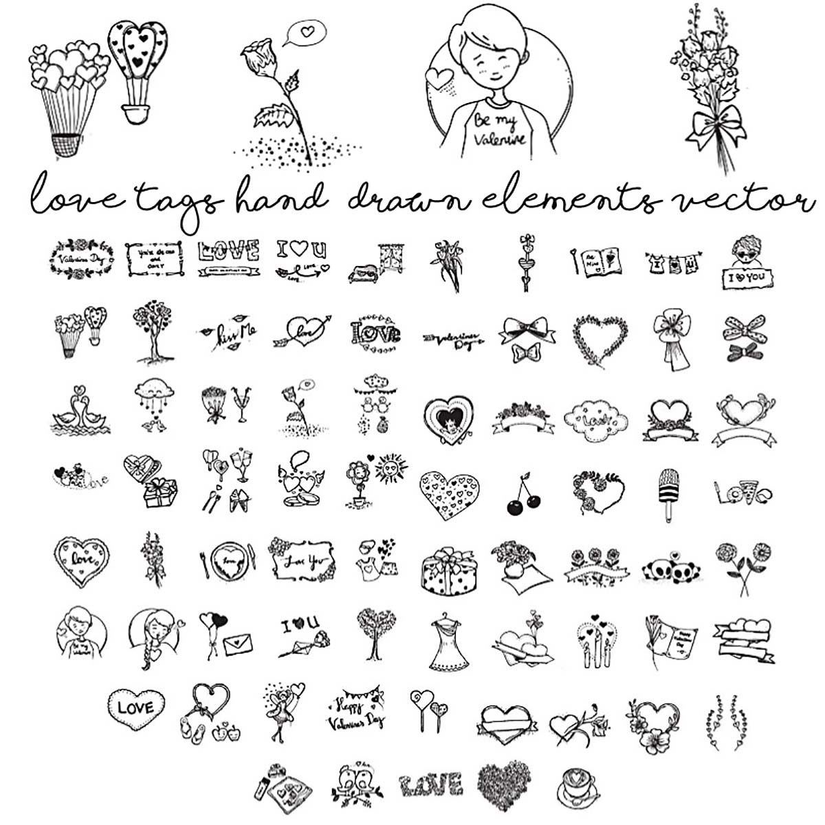 Love Tags Hand Drawn Elements Vector Set Free Download 1200x1200 Love Tags Hand Drawn Elements Vector Set Free Download