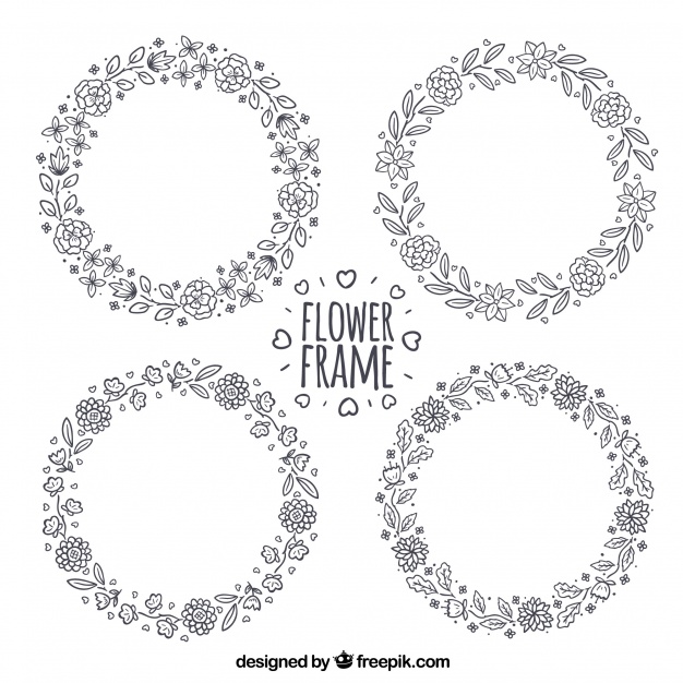 626x626 Set Of Hand Drawn Floral Wreath Vector Free Download