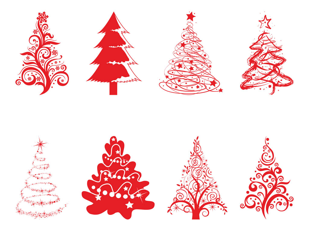 1024x765 Holiday Trees Set Vector Art Graphics