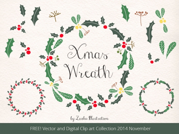 Free Christmas Wreath, Holly Vector And Xmas Digital Clip Art 600x450 Free Christmas Wreath, Holly Vector And Xmas Digital Clip Art