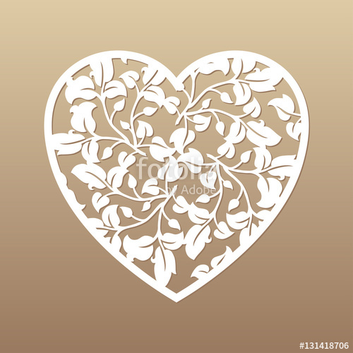 500x500 Openwork Heart With Leaves Vector Decorative Element Laser Cut