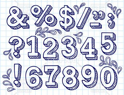 400x307 Collection Of Hand Drawn Numbers On Checkered Paper Vector Image