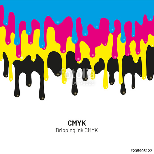 500x500 Dripping Ink Cmyk Stain Liquid Ink, Paint Drip Vector