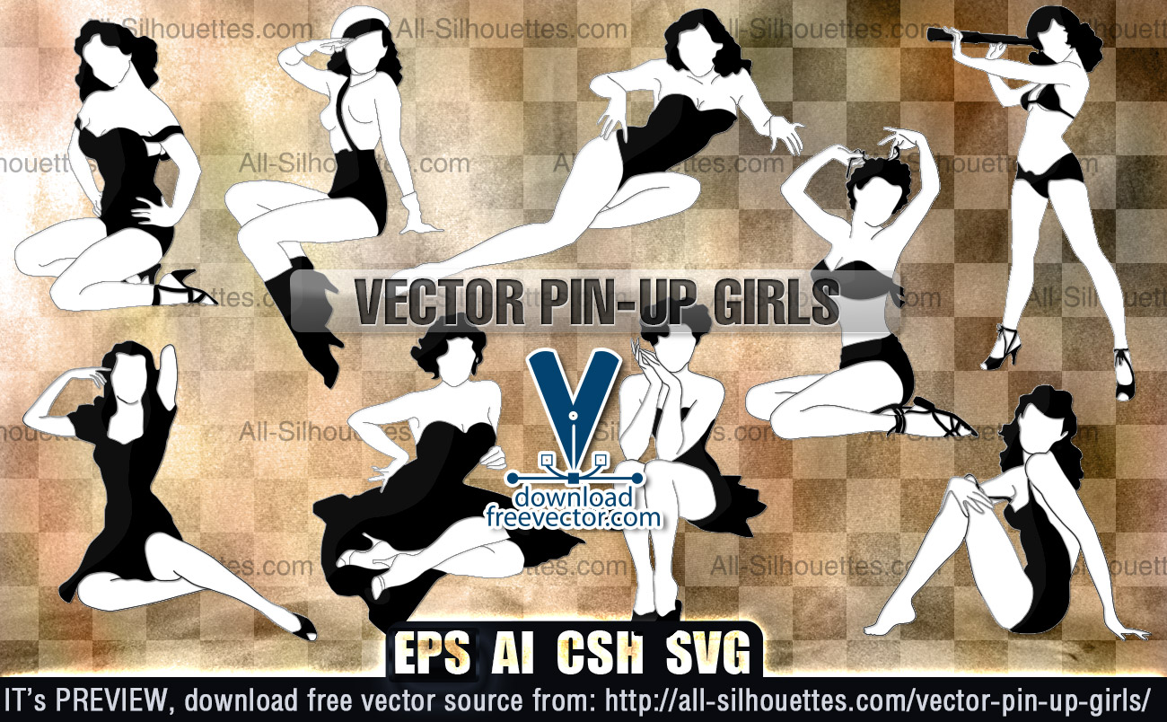 1300x804 Pin Up Girl Vector Group With Items