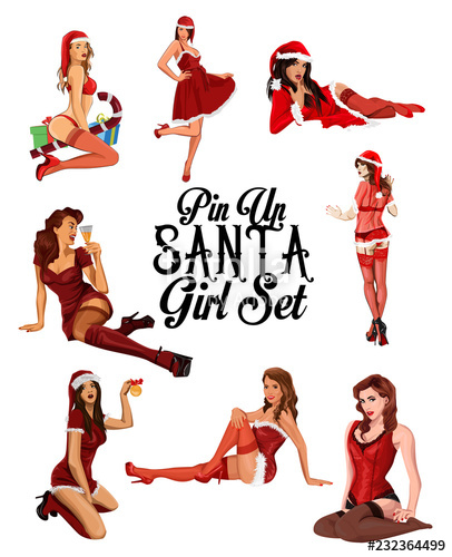 406x500 Set Of Christmas Pin Up Style Girls Vector Illustration Stock