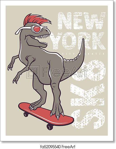 450x580 Free Art Print Of Skateboard Dinosaur Riding On Skateboard