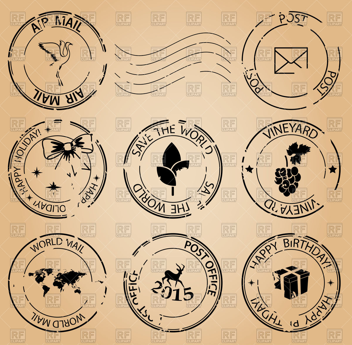 1200x1175 Grungy Postage Stamps Vector Image Of Objects Olenadesign