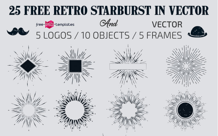 Set Of Free Retro Starburst Vector 711x443 Set Of Free Retro Starburst Vector