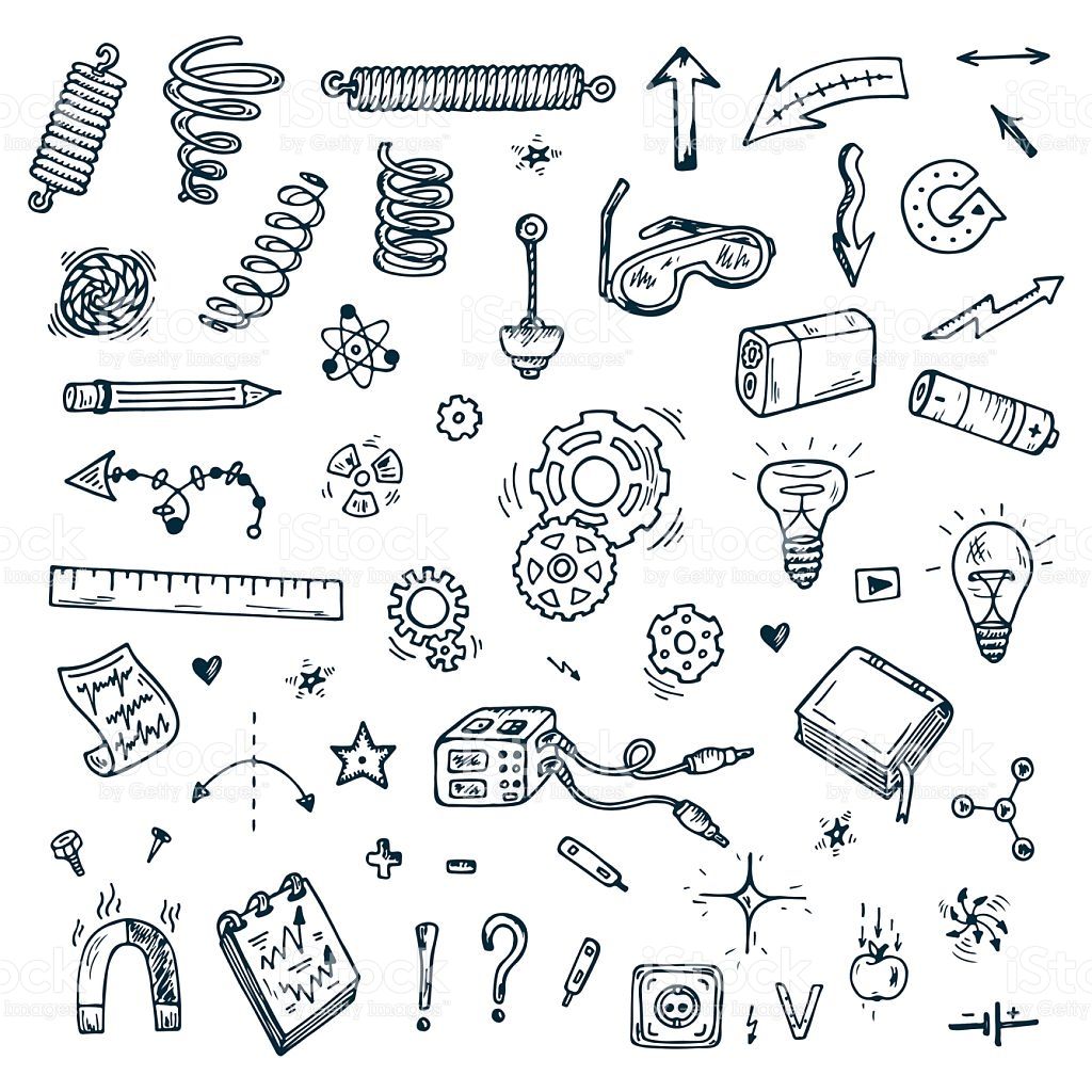 1024x1024 Science Icons Hand Drawn Doodles Physics Set Spotlight