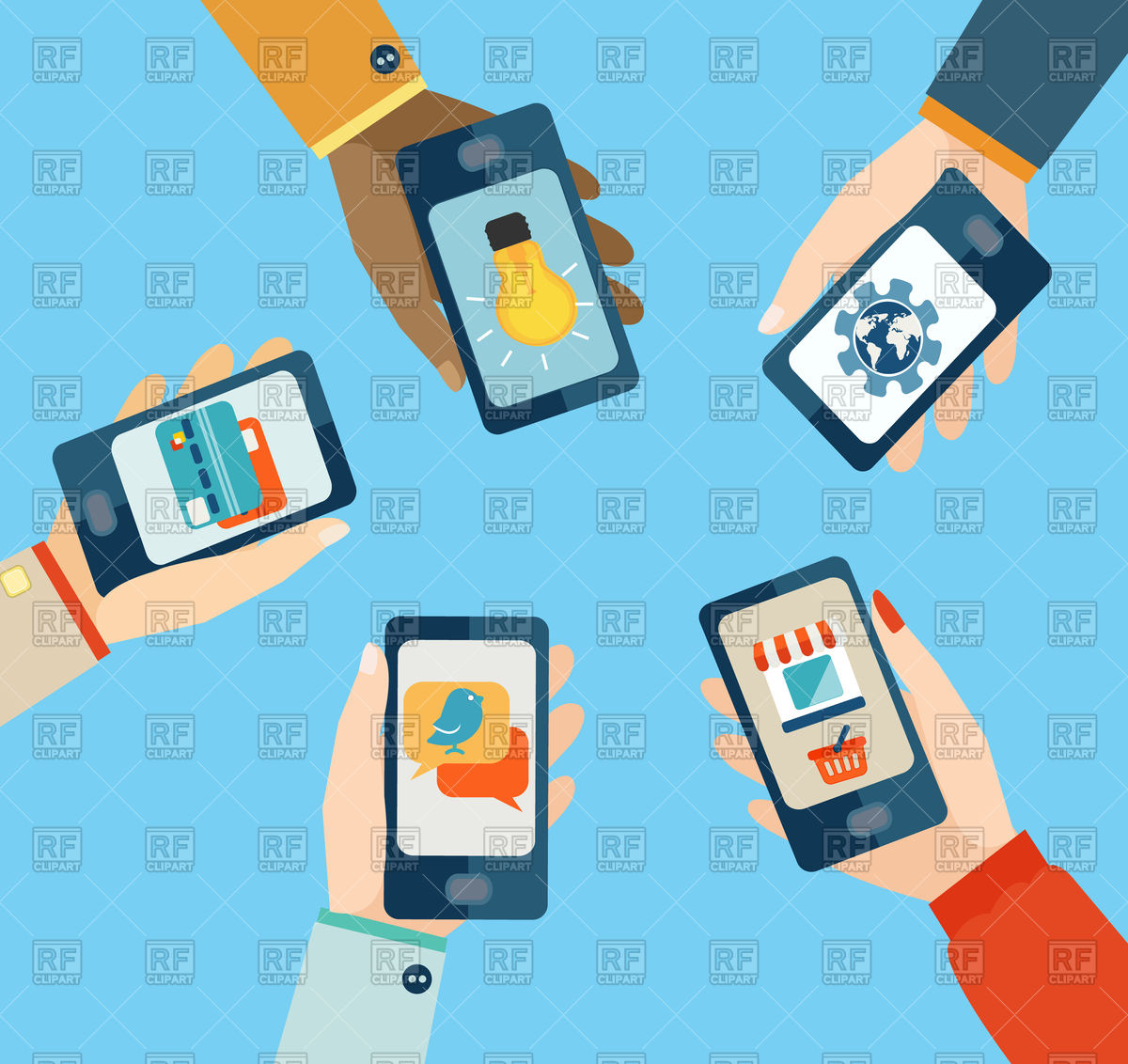 1200x1132 Set For Mobile Apps, Hand And Smartphones Flat Design Vector