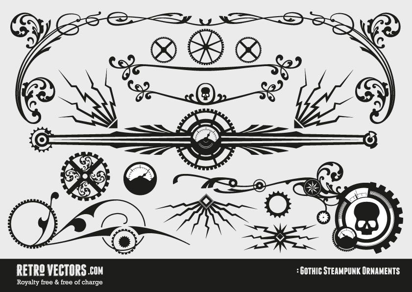 841x596 Free Gothic Steampunk Ornaments Vintage Vectors Royalty Free
