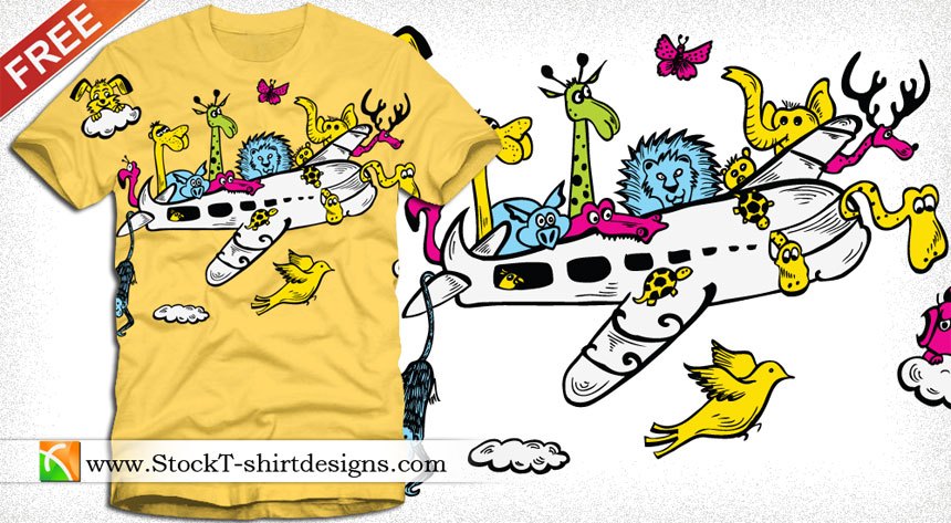 Cartoon Animals Riding Airplane With Free Vector Art T Shirt Design 860x473 Cartoon Animals Riding Airplane With Free Vector Art T Shirt Design