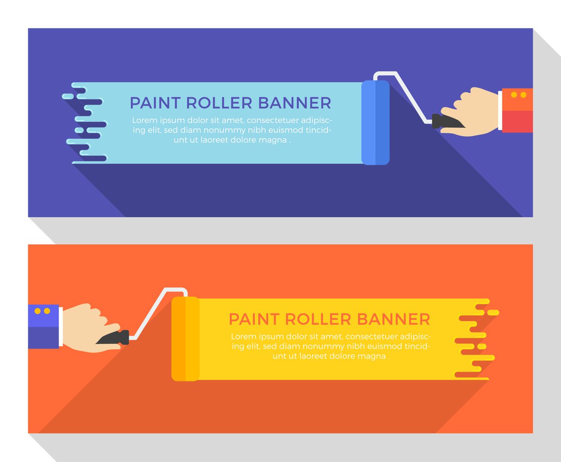 1136x936 Hand Holding Paint Roller Vector Banner Vector Art Graphics