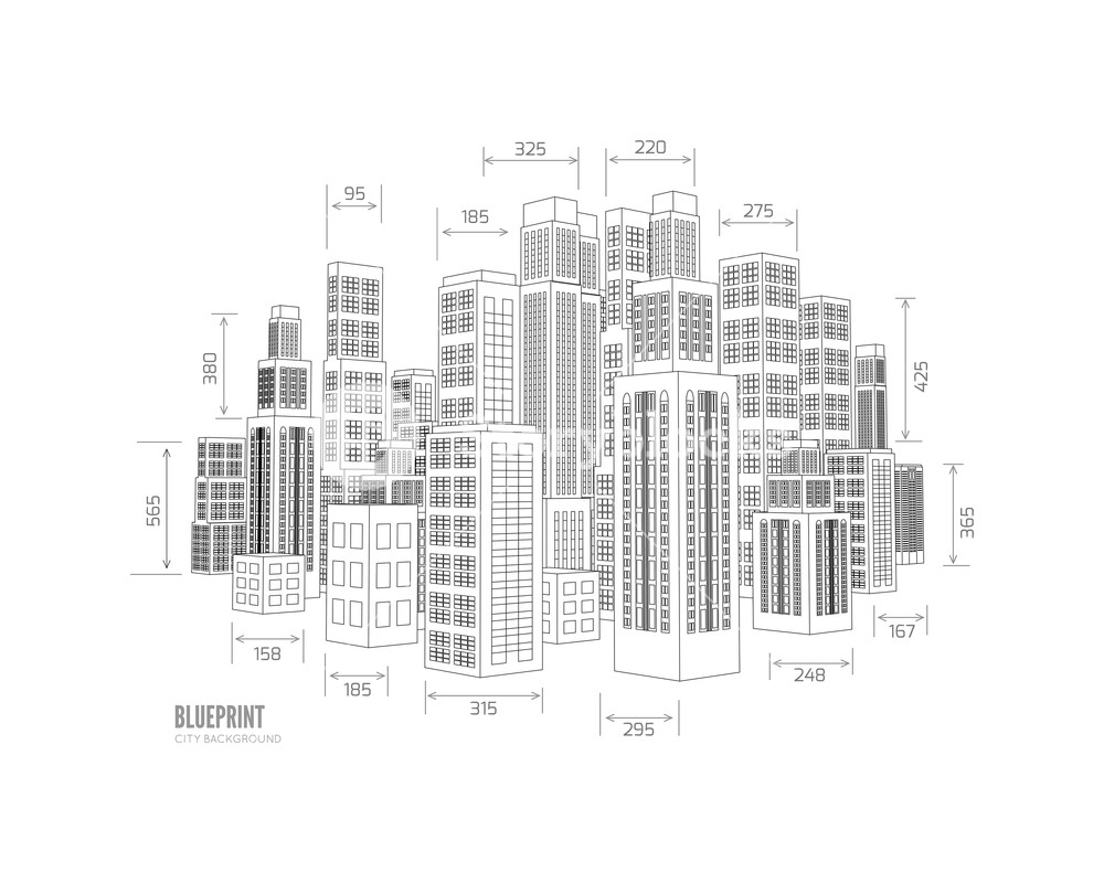 1000x800 Building Wireframe Render City Vector Blueprint Illustration