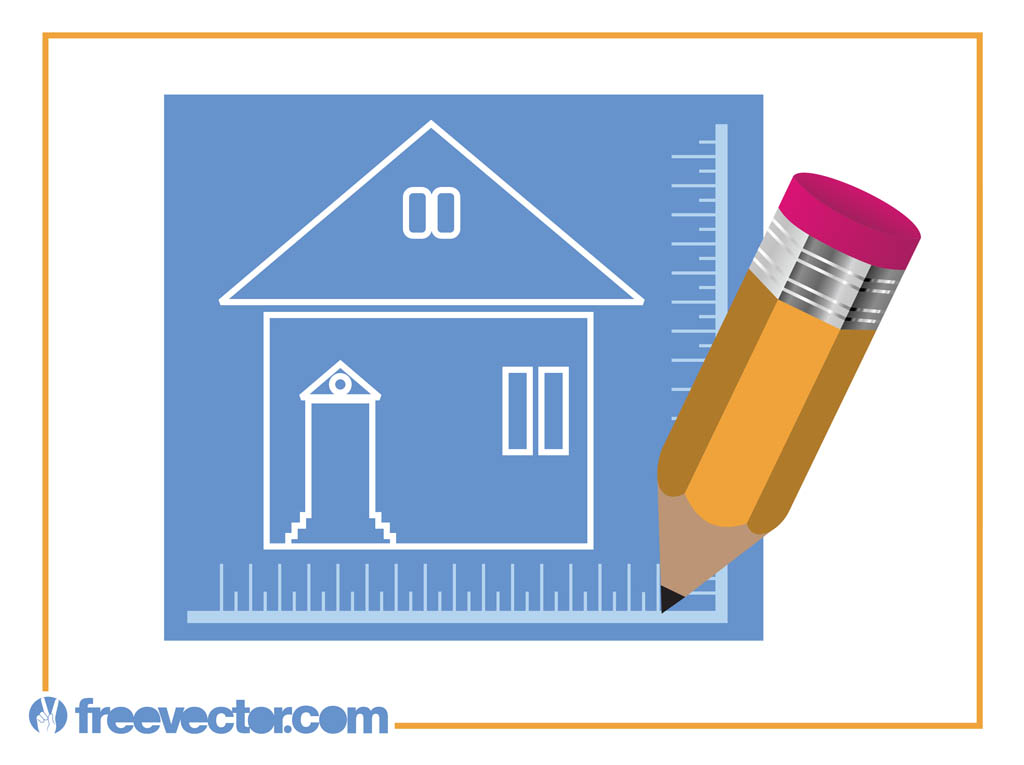 1024x765 House Blueprint And Pencil Vector Art Graphics