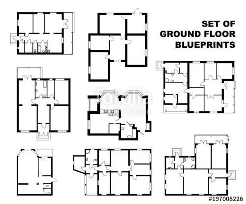 500x414 Big Set Of Ground Floor Blueprints Vector Unfurnished Floor Plans