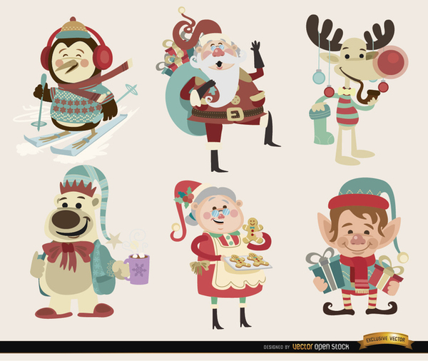 Christmas Cartoon Characters Free Vector 600x506 Christmas Cartoon Characters Free Vector