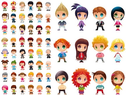 Stylish Kids Characters Icons Various Colored Cartoon Types Free 433x325 Stylish Kids Characters Icons Various Colored Cartoon Types Free
