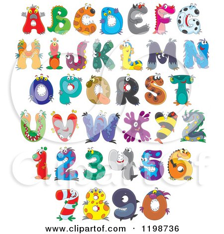 450x470 Cartoon Of Colorful Monster And Animal Letters And Numbers