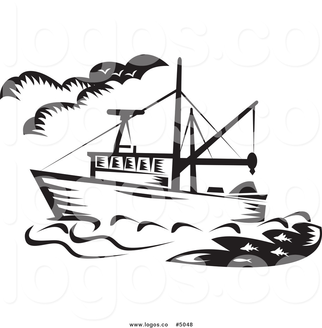 1024x1044 Royalty Free Vector Of A Black And White Fishing Boat Logo