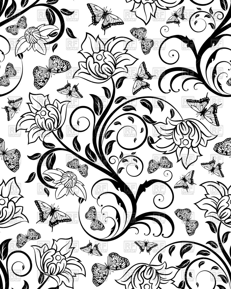 960x1200 Seamless Floral Ornate Pattern In Black And White Colors Vector