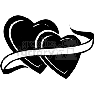 300x300 Two Black And White Hearts With A Ribbon Over The Top Clipart