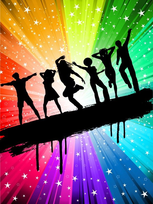 626x833 Silhouettes Of People Dancing On A Starry Multi Coloured
