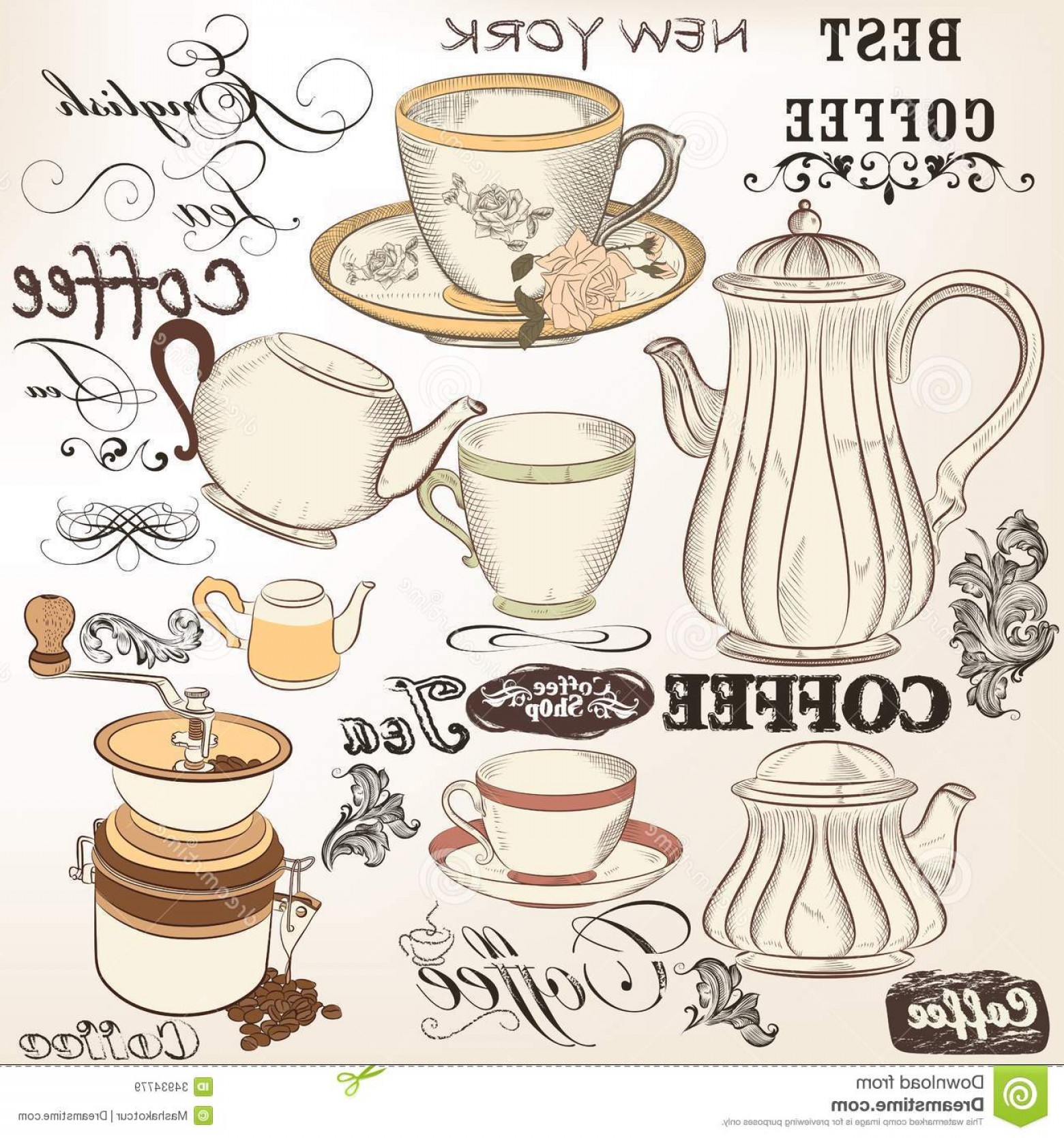 1560x1668 Collection Of Vintage Vector Decorative Elements Tea And Coffee