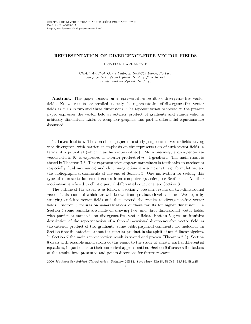 850x1100 Pdf Representation Of Divergence Free Vector Fields