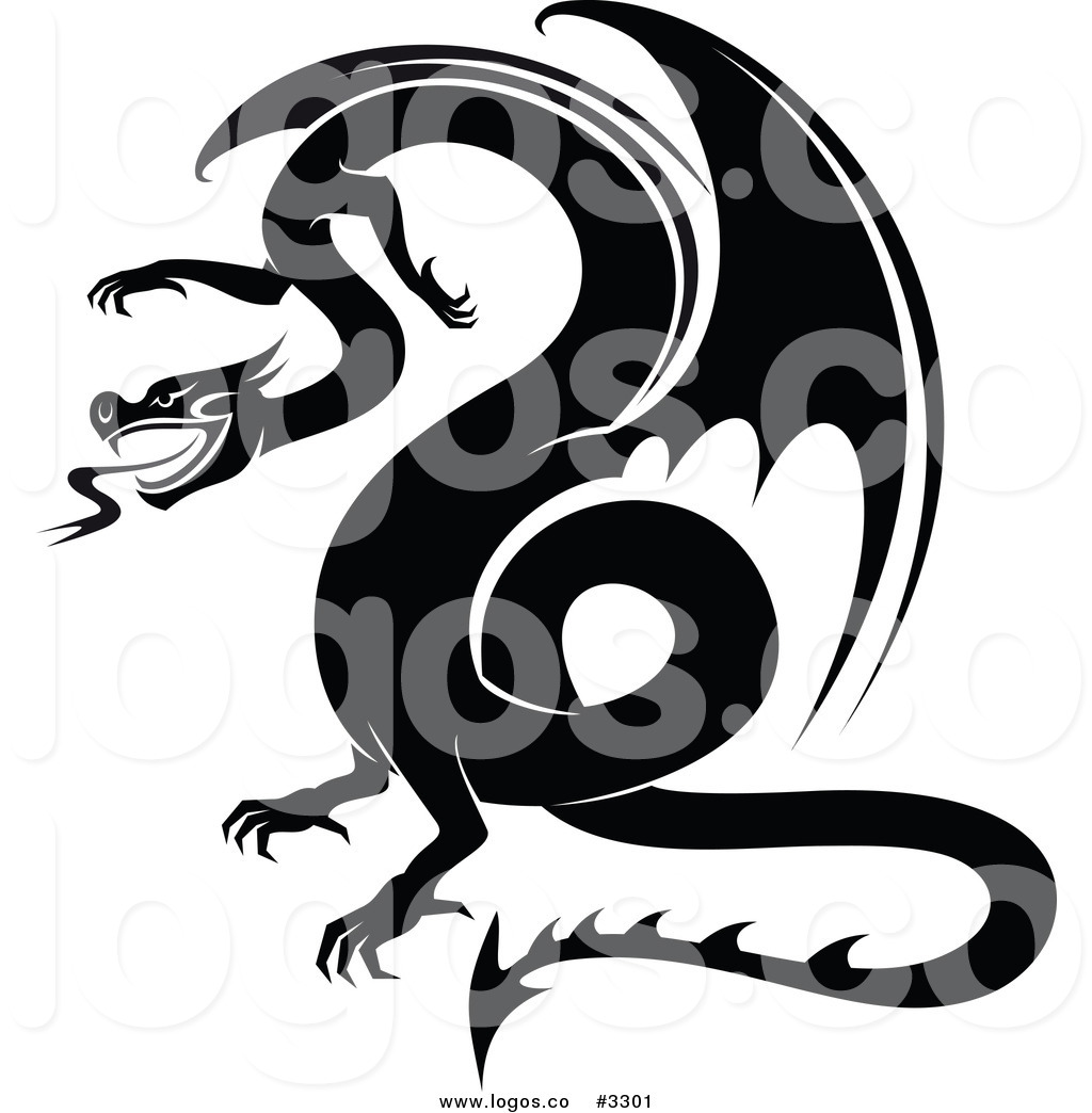 1024x1044 Royalty Free Vector Of A Black And White Dragon Logo