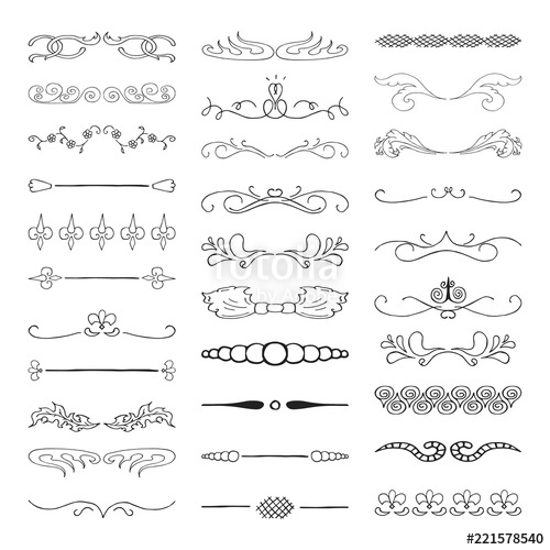500x500 Set Of Hand Drawn Vector Dividers, Lines, Borders And Laurels