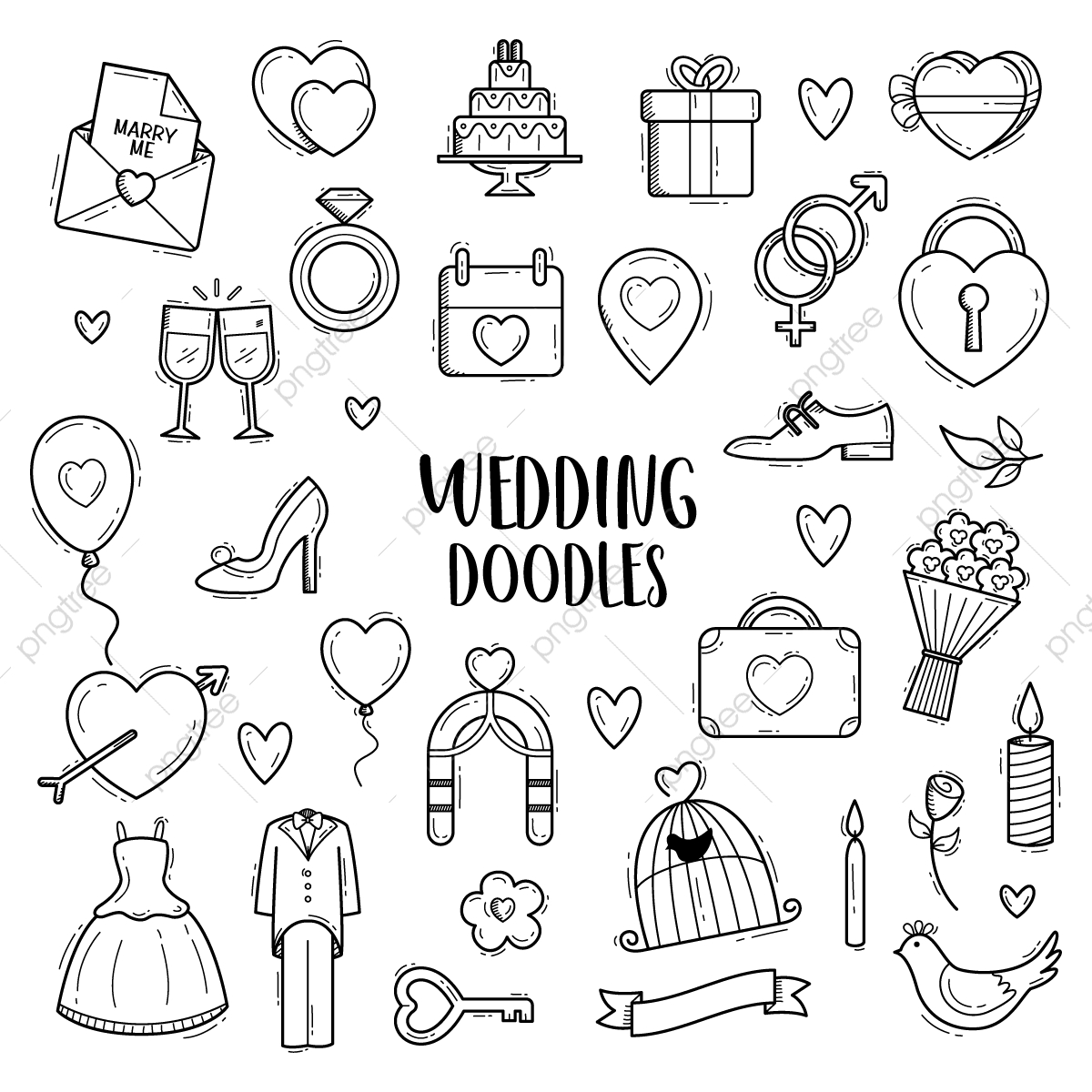 1200x1200 Vector Doodle Wedding Hand Drawn Sketch, Background, Blossom