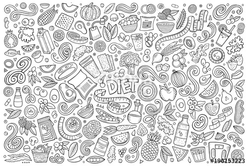 500x335 Vector Doodles Cartoon Set Of Diet Food Objects And Elements