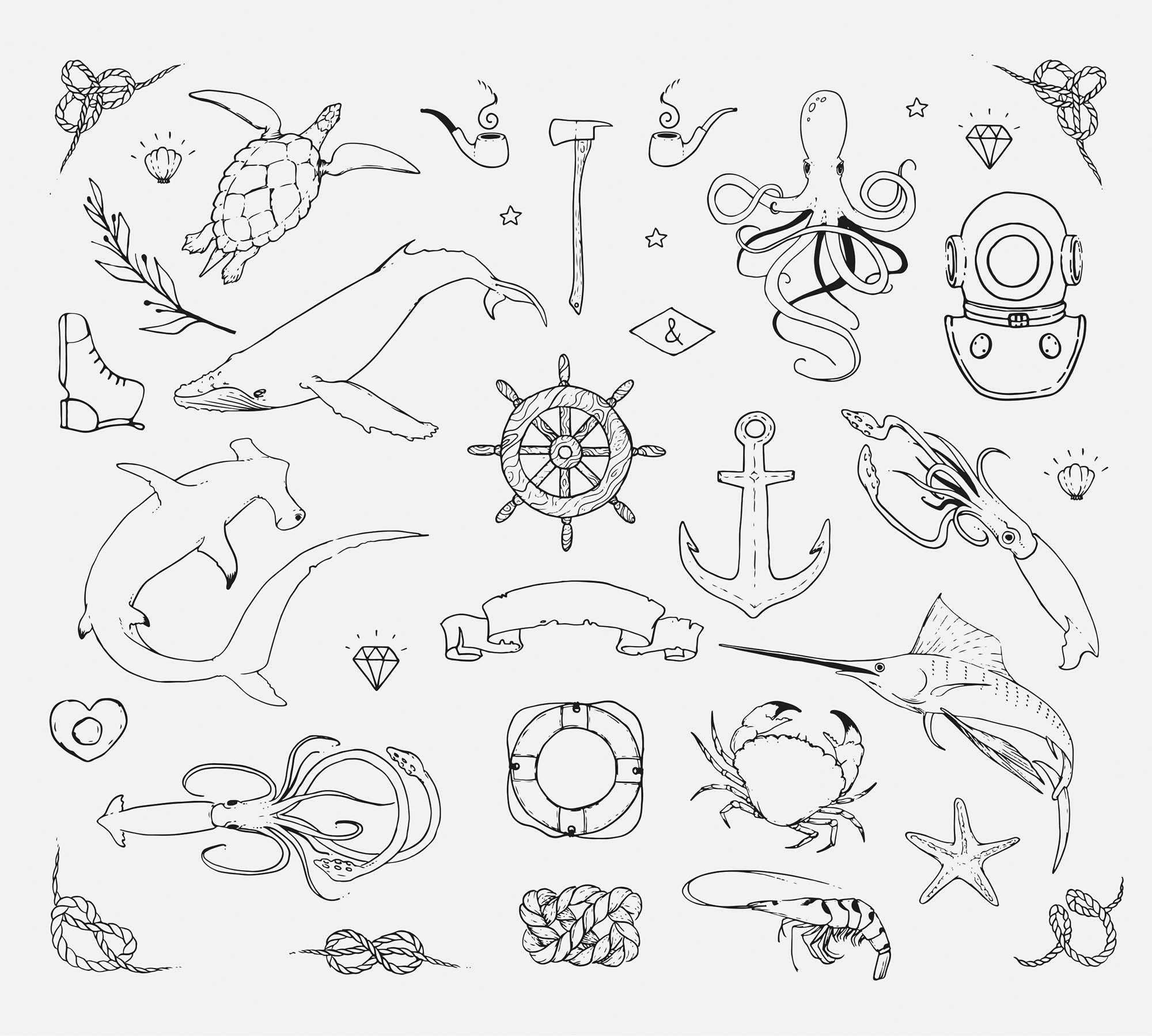 2000x1799 Aquaway Free Sea Creatures Vector Pack