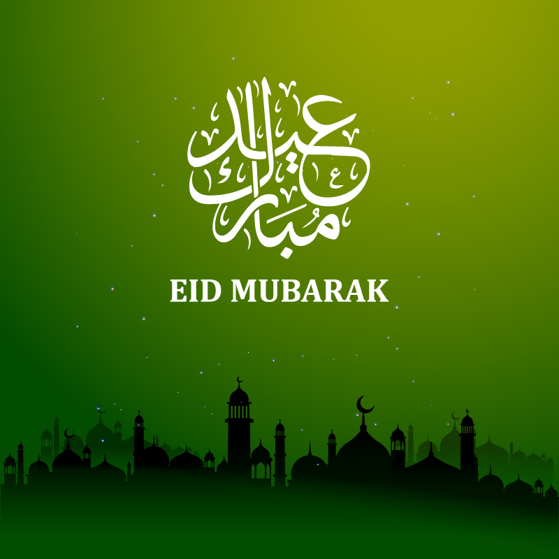800x800 Green Eid Mubarak Card Design Free Vector Download