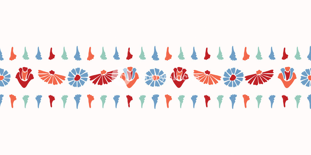 1000x500 Vector Flower Border Horizontal Colorful Blooms In Folk Art Style
