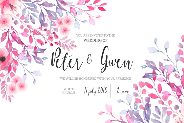 626x417 Watercolor Wedding Invitation With Floral Border Vector Free