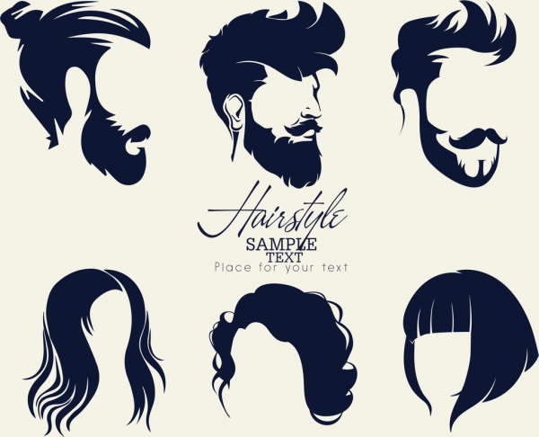 600x486 Hairstyles Collection Man Woman Facial Icons Free Vector In Adobe