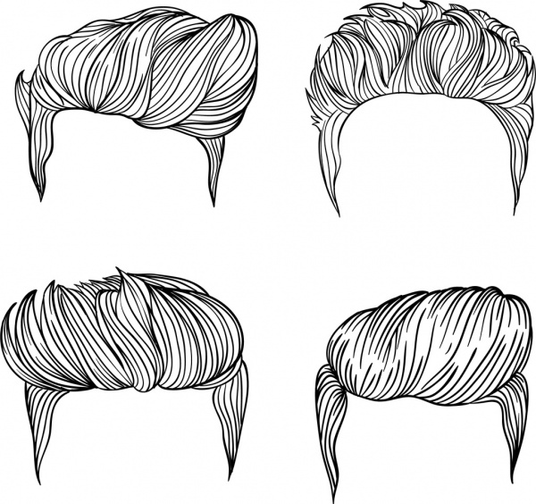 600x564 Men Hairstyles Collection Black White Sketch Free Vector In Adobe