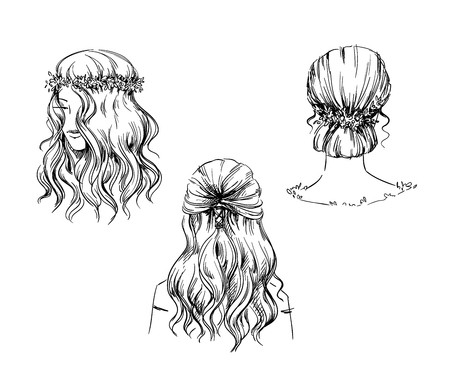 450x373 Set Of Hand Drawn Hairstyles, Vector Sketch Fashion Illustration