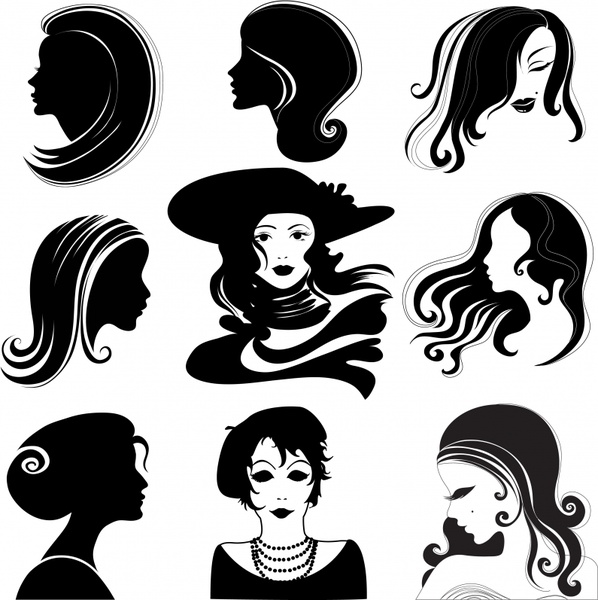 598x600 Woman Hairstyle Avatars Black White Silhouette Sketch Free Vector