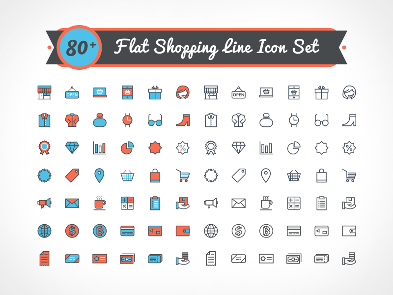 800x600 Free Vector Flat Shopping Line Icon Set